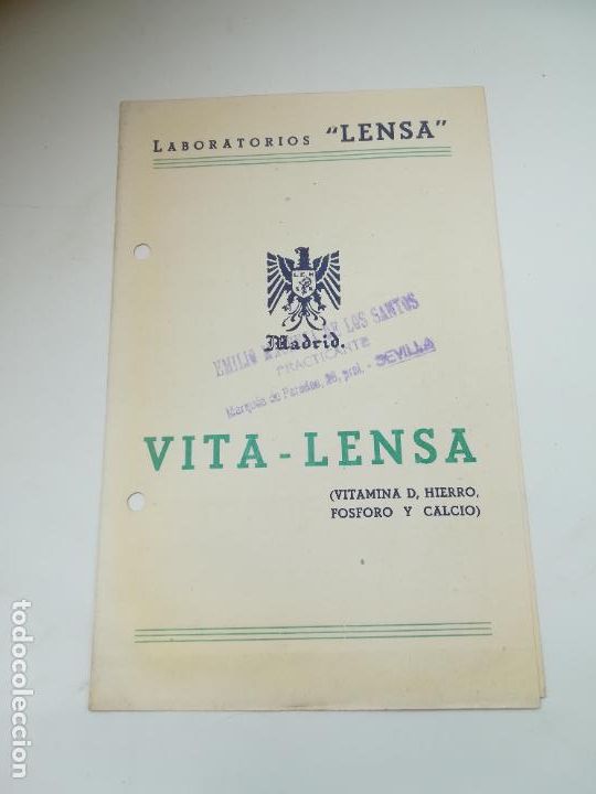 Coleccionismo: PUBLICIDAD DE FARMACIA. VITA-LENSA. VITAMINA D, HIERRO, FOSFORO Y CALCIO. LABORATORIOS LENSA. VER
