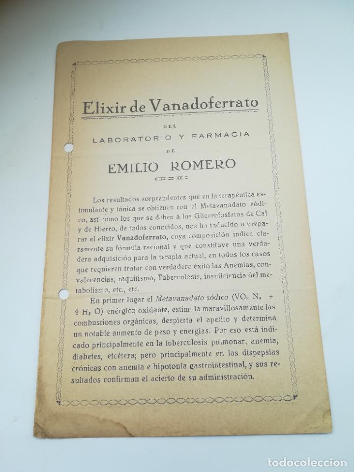 Coleccionismo: PUBLICIDAD DE FARMACIA. ELIXIR DE VANADOFERRATO. LABORATORIO DE EMILIO ROMERO. SEVILLA