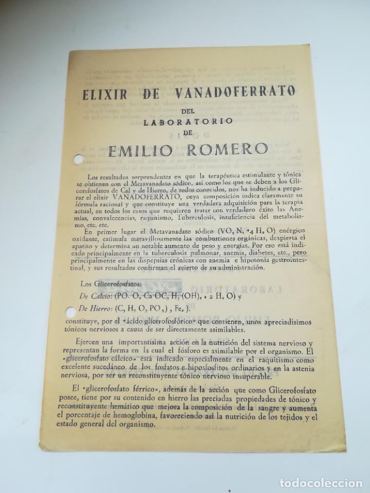 Coleccionismo: PUBLICIDAD DE FARMACIA. ELIXIR DE VANADOFERRATO. LABORATORIO DE EMILIO ROMERO. SEVILLA