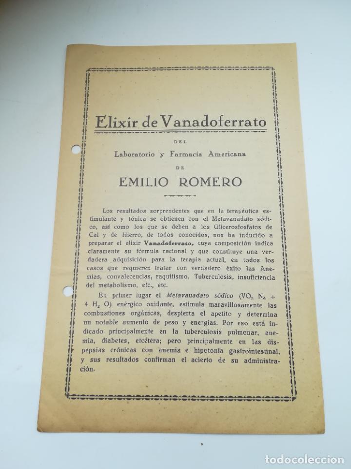 Coleccionismo: PUBLICIDAD DE FARMACIA. ELIXIR DE VANADOFERRATO. LABORATORIO DE EMILIO ROMERO. SEVILLA