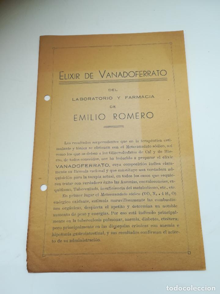 Coleccionismo: PUBLICIDAD DE FARMACIA. ELIXIR DE VANADOFERRATO. LABORATORIO DE EMILIO ROMERO. SEVILLA