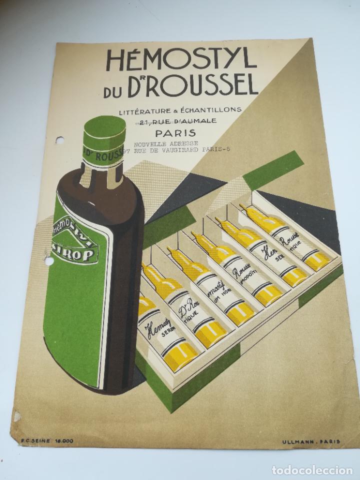 Coleccionismo: PUBLICIDAD DE FARMACIA. HEMOSTYL DE DR ROUSSEL. PARIS. ULLMANN.