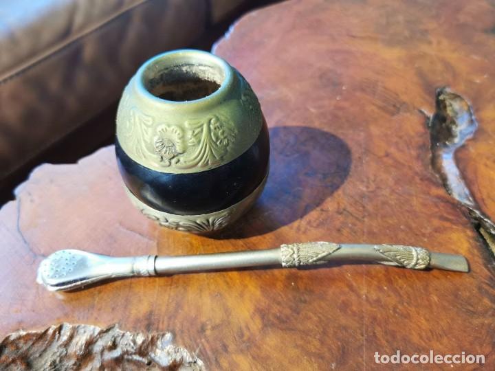 Coleccionismo: VASO ANTIGUO MATE LA PAMPA SEMILLA C&Aacute;SCARA FRUTO Y ALPACA BOMBILLA VINTAGE INDUSTRIA ARGENTINA MG