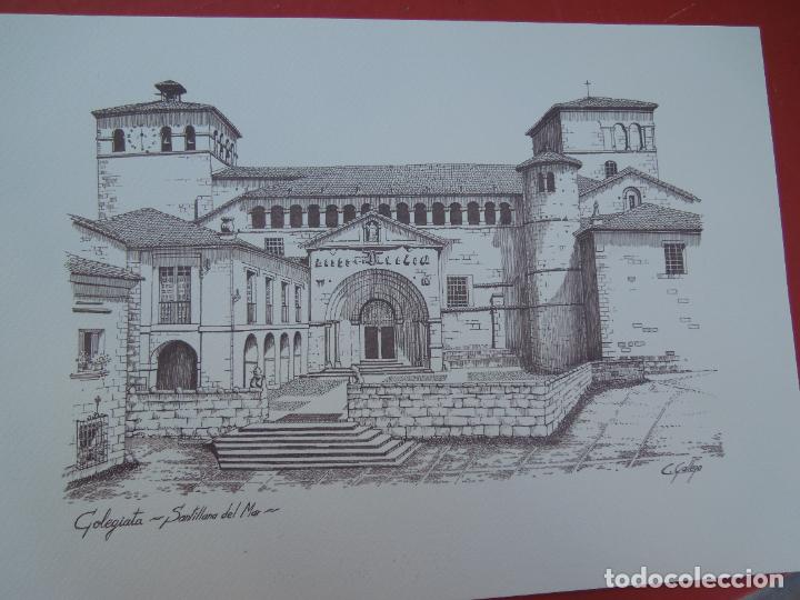 Coleccionismo: SANTILLANA DEL MAR COLEGIATA - L&Aacute;MINA DIBUJO - C. GALLEGO - MIDE 32X23 CM.