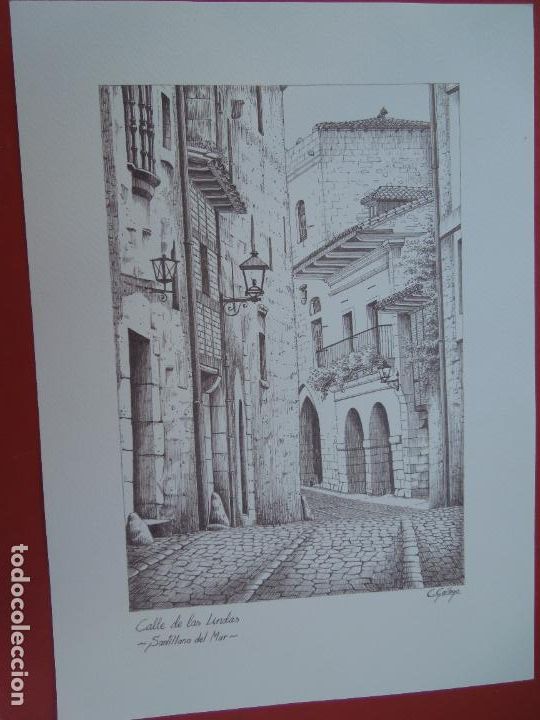Coleccionismo: SANTILLANA DEL MAR, CALLE DE LAS LINDAS - L&Aacute;MINA DIBUJO - C. GALLEGO - MIDE 32X23 CM.
