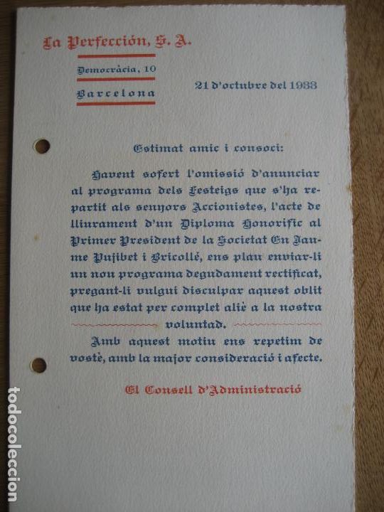 Coleccionismo: La Perfecci&oacute;n. Barcelona. Fabrica de bebidas. 1933. Programa de fiestas 25 a&ntilde;os de fundaci&oacute;n.