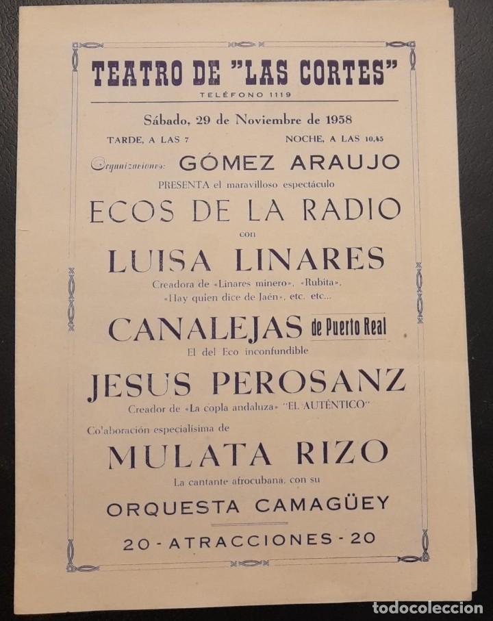 Coleccionismo: PROGRAMA DE ECOS DE LA RADIO, CANALEJAS DE PUERTO REAL, TEATRO DE LAS CORTES (SAN FERNANDO), 1958