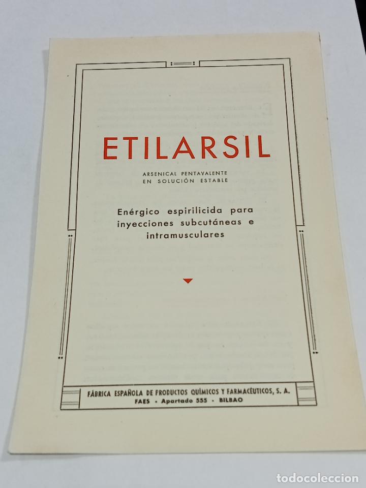 Coleccionismo: PUBLICIDAD DE FARMACIA. ETILARSIL. QUIMICOS Y FARMACEUTICOS, BILBAO. INFORMACION, DOSIS. VER