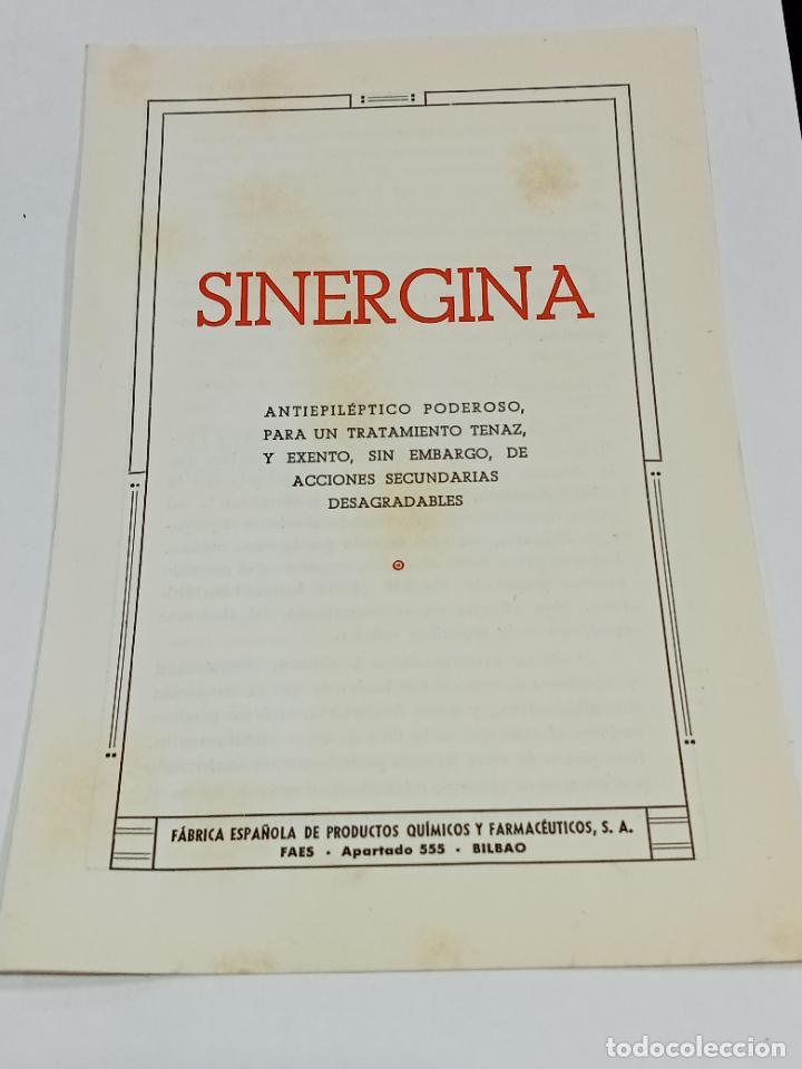 Coleccionismo: PUBLICIDAD DE FARMACIA. SINERGINA. QUIMICOS Y FARMACEUTICOS, BILBAO. INFORMACION, DOSIS. VER