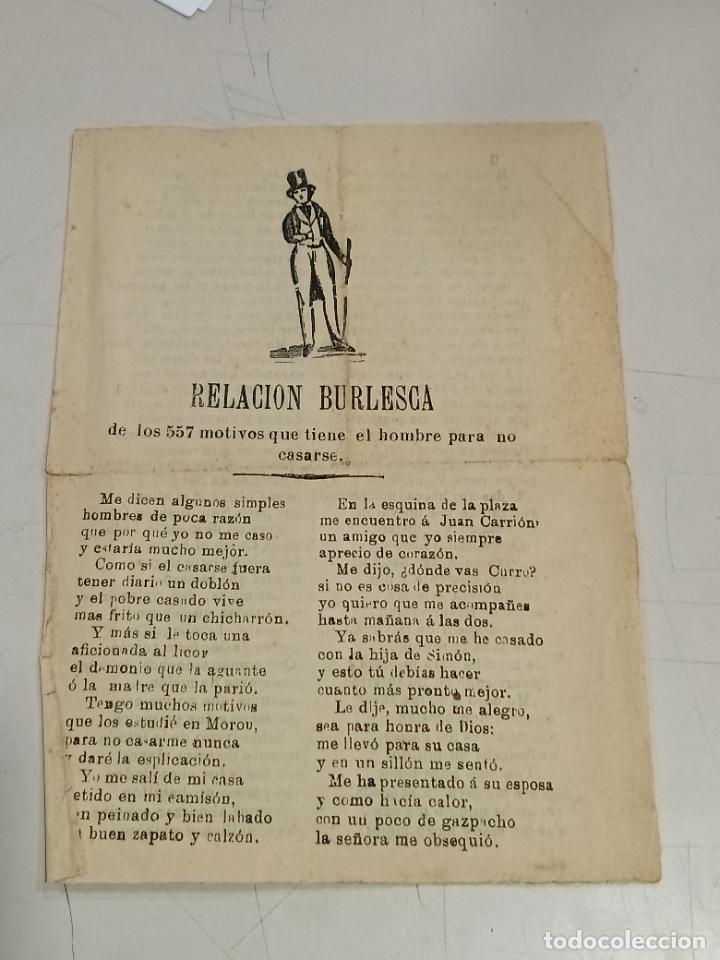 Sammelleidenschaft Papier: POESIA C&Oacute;MICA. RELACI&Oacute;N BURLESCA DE LOS 557 MOTIVOS QUE TIENE EL HOMBRE PARA NO CASARSE.
