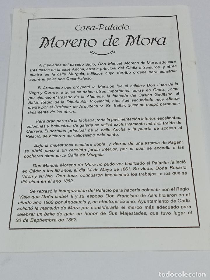 Coleccionismo: FOLLETO INFORMATIVO. CASA-PALACIO MORENO DE MORA. 16 X 22. IMP NARVAEZ, CADIZ