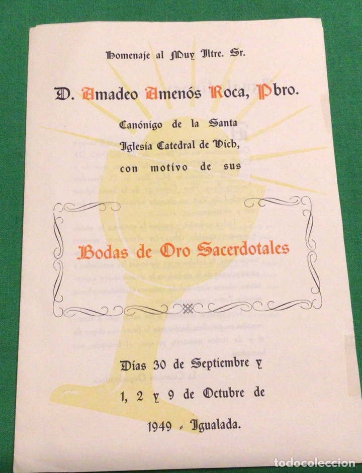 Coleccionismo: PROGRAMA DE ACTOS BODAS DE ORO SACERDOTALES. IGUALADA 1949 - Foto 1
