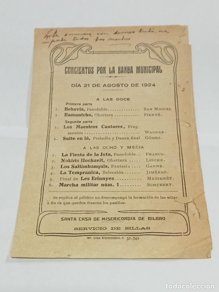 Sammelleidenschaft Papier: CONCIERTOS POR LA BANDA MUNICIPAL. AGOSTO 1924. VER INTERIOR. COGNAC BARBIER. BILBAO