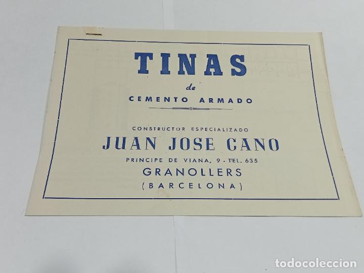 Sammelleidenschaft Papier: PUBLICIDAD. TINAS DE CEMENTO ARMADO. CONSTRUCTOR JUAN JOSE CANO. GRANOLLERS, BARCELONA
