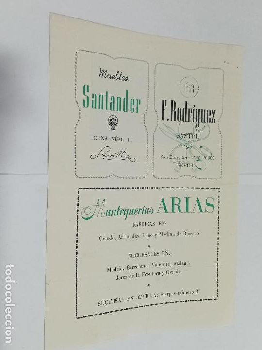 Sammelleidenschaft Papier: PUBLICIDAD ESTABLECIMIENTOS DE SEVILLA. AL DORSO POESIA LA MUJER EN LA FERIA, ANDRES MOLINA MOLINA