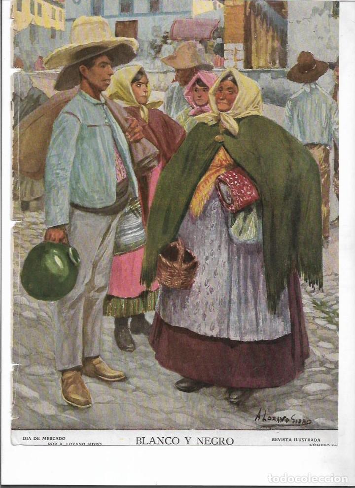 Collectionnisme: A&Ntilde;O 1909 RECORTE PRENSA LAMINA DIBUJO DIA DE MERCADO POR LOZANO SIDRO PINTURA