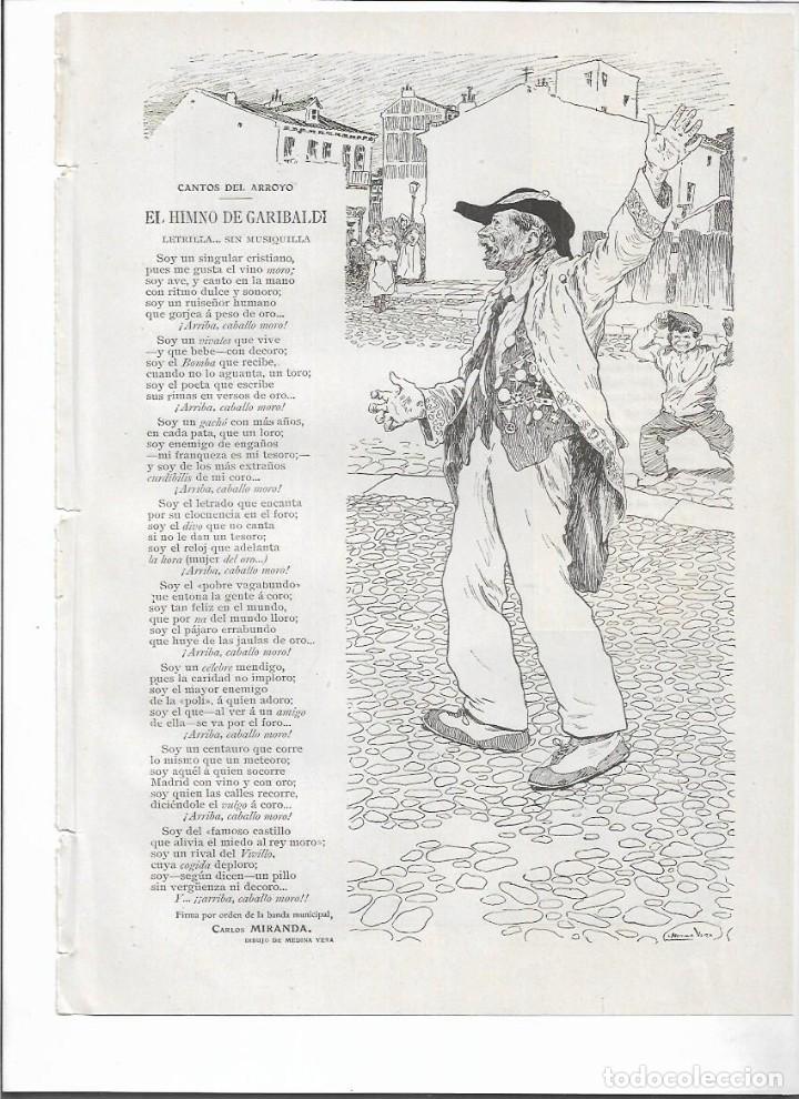 Colecionismo: A&Ntilde;O 1909 RECORTE PRENSA CANTOS DEL ARROYO EL HIMNO DE GARIBALDI CARLOS MIRANDA DIBUJO MEDINA VERA
