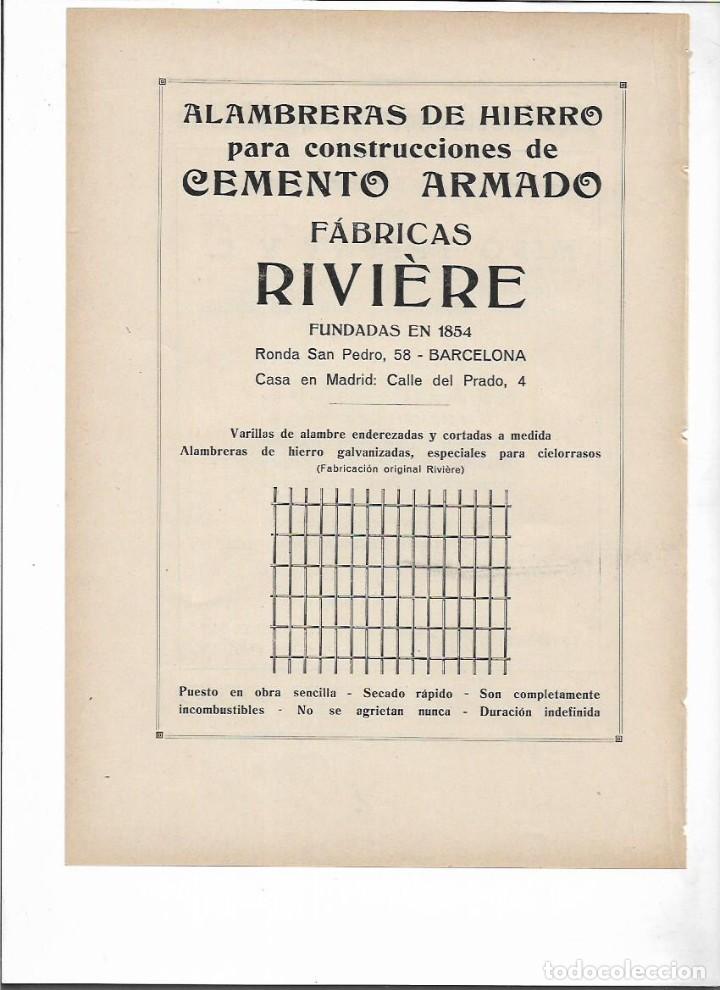 Colecionismo: A&Ntilde;O 1919 RECORTE PRENSA PUBLICIDAD FABRICAS RIVIERE BCNA ALAMBRERAS HIERRO CEMENTO ARMADO