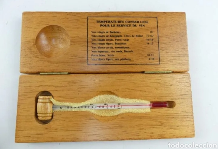 Coleccionismo: ❇️ TERM&Oacute;METRO PARA VINO EN CAJA DE MADERA ❇️ - Foto 1