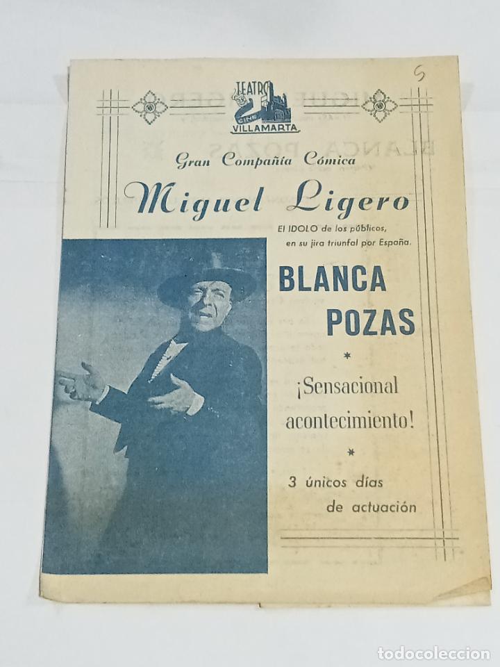 Coleccionismo: PROGRAMA. TEATRO CINE VILLAMARTA. COMPA&Ntilde;IA COMICA MIGUEL LIGERO. BLANCA POZAS. 1953