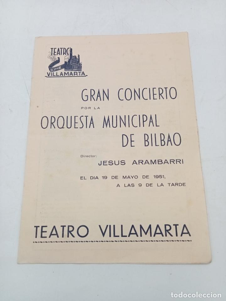 Coleccionismo: PROGRAMA. GRAN CONCIERTO. ORQUESTA MUNICIPAL. DE BILBAO. TEATRO VILLAMARTA. 1951. JEREZ