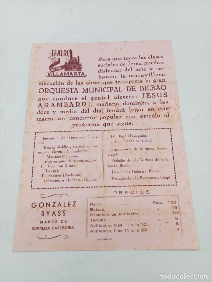 Coleccionismo: PROGRAMA. TEATRO VILLAMARTA. ORQUESTA MUNICIPAL DE BILBAO. CON PRECIOS. VER
