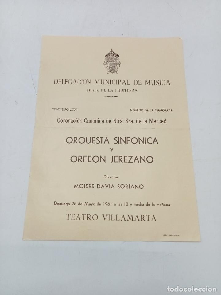 Coleccionismo: PROGRAMA. DELEGACI&Oacute;N MUNICIPAL DE M&Uacute;SICA. JEREZ. 9&ordm; TEMPORADA. 1961. ORFE&Oacute;N Y ORQUESTA JEREZANO