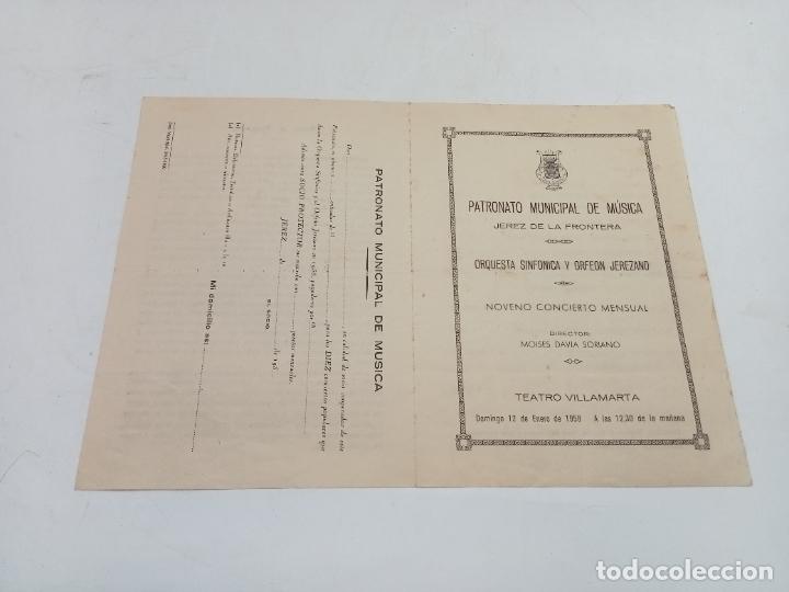 Coleccionismo: PROGRAMA. PATRONATO MUNICIPAL DE MUSICA. 9&ordm; CONCIERTO MENSUAL. 1958. TEATRO VILLAMARTA. JEREZ