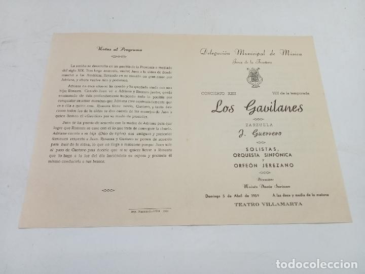 Coleccionismo: PROGRAMA. DELEGACI&Oacute;N MUNICIPAL DE M&Uacute;SICA. JEREZ DE LA FRONTERA. CONCIERTO XXII. 1959. LOS GAVILANES
