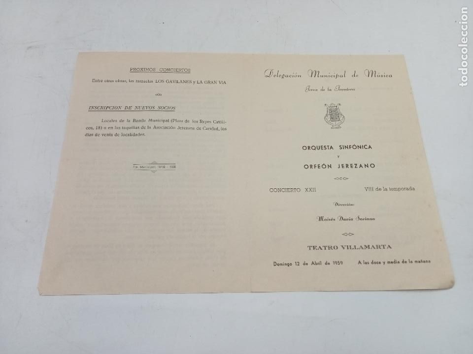 Coleccionismo: PROGRAMA. DELEGACI&Oacute;N MUNICIPAL DE M&Uacute;SICA. JEREZ DE LA FRONTERA. CONCIERTO XXII. 1959.