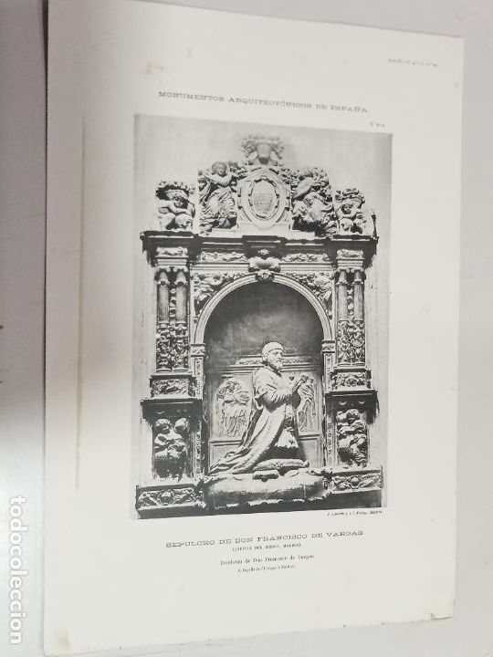 Coleccionismo: MONUMENTOS ARQUITECT&Oacute;NICOS ESPA&Ntilde;A. SEPULCRO DE DON FRANCISCO VARGAS. FOTO LAURENT. 36 X 26 CM.