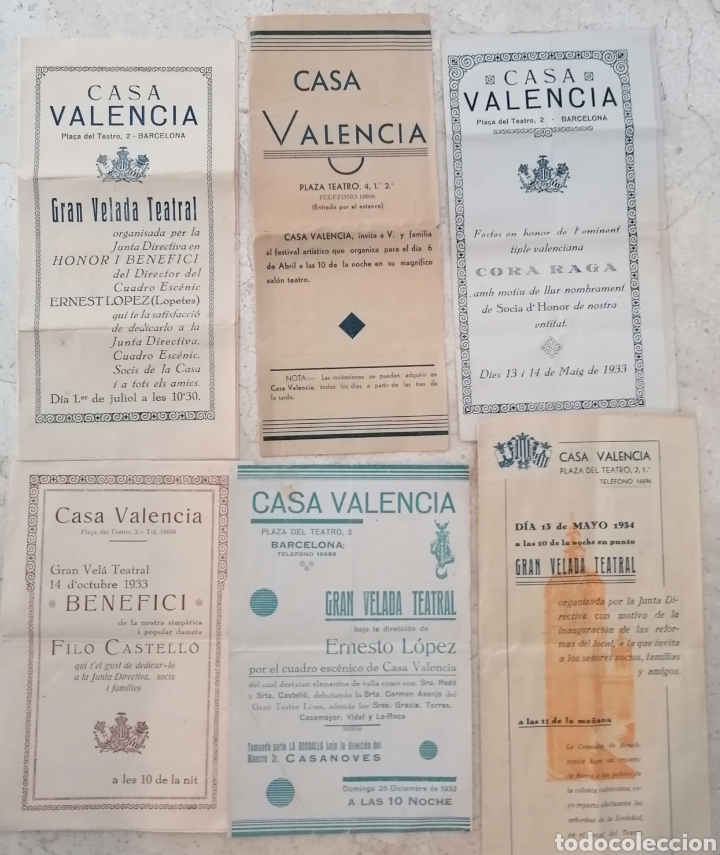 Coleccionismo: BARCELONA. CASA VALENCIA. LOTE 6 PROGRAMAS TRIPTICOS, VELADAS TEATRALES, A&Ntilde;OS 30.