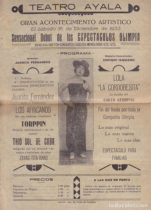 Coleccionismo: PROGRAMA TEATRO AYALA DE DAIMIEL 16-12-1933 - Foto 1