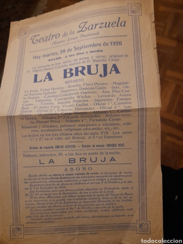 Collezionismo: Programa del Teatro de la Zarzuela de 1926