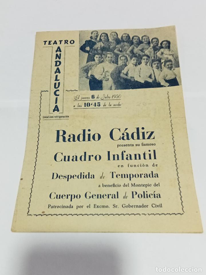 Collectionnisme: PROGRAMA. TEATRO ANDALUC&Iacute;A. 1950. CUADRO INFANTIL DE RADIO C&Aacute;DIZ. BENEFICIO POLIC&Iacute;A. VER