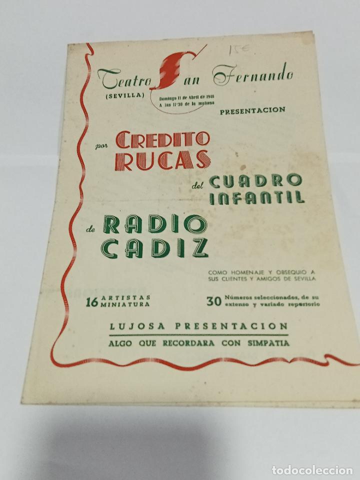 Collectionnisme: PROGRAMA. TEATRO SAN FERNANDO. SEVILLA. CR&Eacute;DITO RUCAS. CUADRO INFANTIL RADIO C&Aacute;DIZ. 1948. VER