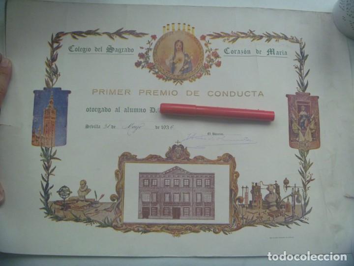 Coleccionismo: REPUBLICA - COLEGIO SAGRADO CORAZON: DIPLOMA 1&ordm; PREMIO DE CONDUCTA. SEVILLA 1935