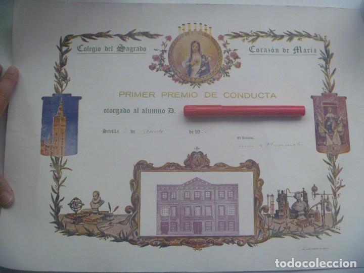 Coleccionismo: REPUBLICA - COLEGIO SAGRADO CORAZON: DIPLOMA 1&ordm; PREMIO DE CONDUCTA. SEVILLA 1936