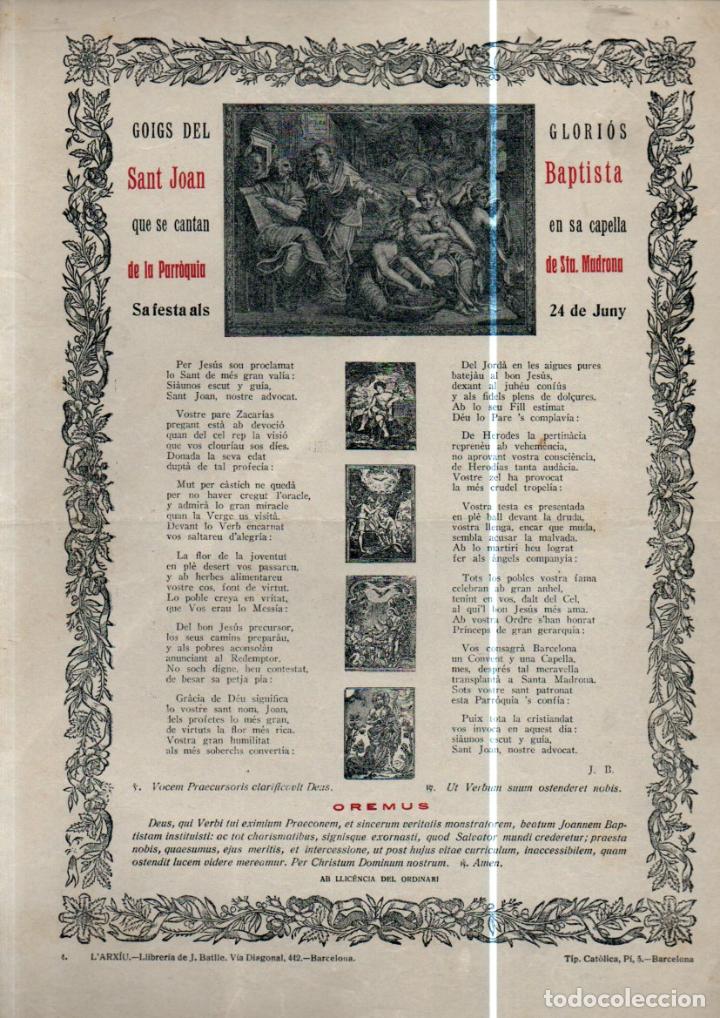 Collectionnisme: GOIGS DE SANT JOAN BAPTISTA - STA. MADRONA (TIP. CAT&Ograve;LICA, S.F.)