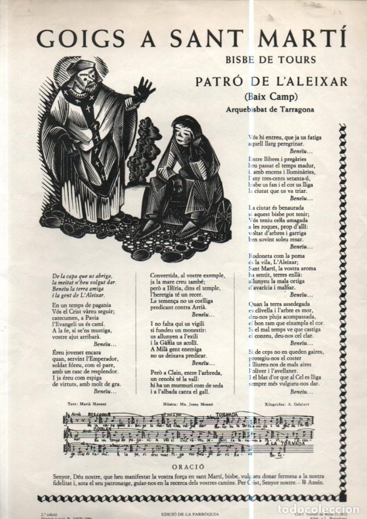 Collectionnisme: GOIGS A SANT MART&Iacute; PATR&Ograve; DE L'ALEIXAR, BAIX CAMP (ALT&Eacute;S, 1986)