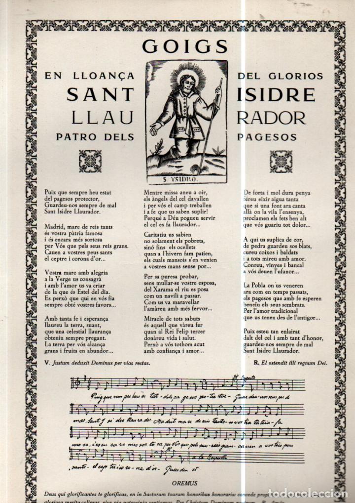 Collectionnisme: GOIGS DE SANT ISIDRE LLAURADOR PATR&Oacute; DELS PAGESOS (IMP. ARMENTERAS)