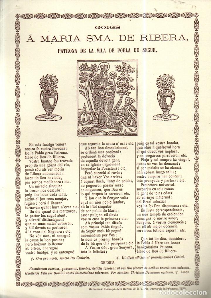 Collectionnisme: GOIGS A MARIA SMA.DE RIBERA - POBLA DE SEGUR (1880) FACS&Iacute;MIL EN PAPER DE FIL