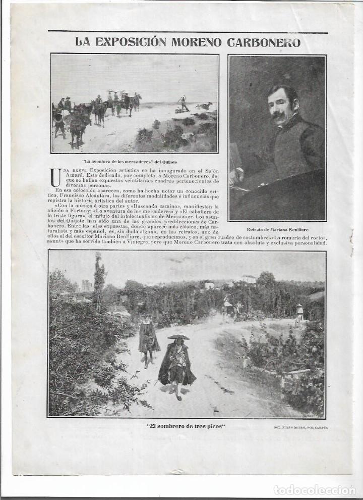 Collezionismo: A&Ntilde;O 1905 RECORTE PRENSA EXPOSICION DE MORENO CARBONERO DIBUJO PINTURA SOMBRERO DE TRES PICOS
