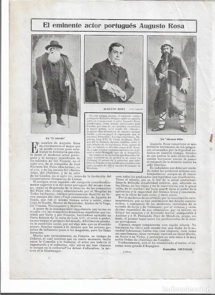 Colecionismo: A&Ntilde;O 1905 RECORTE PRENSA AUGUSTO ROSA ACTOR PORTUGUES TEATRO