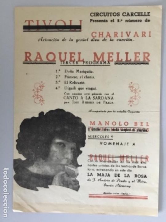 Coleccionismo: RAQUEL MELLER // TEATRO T&Iacute;VOLI // PROGRAMA - Foto 1