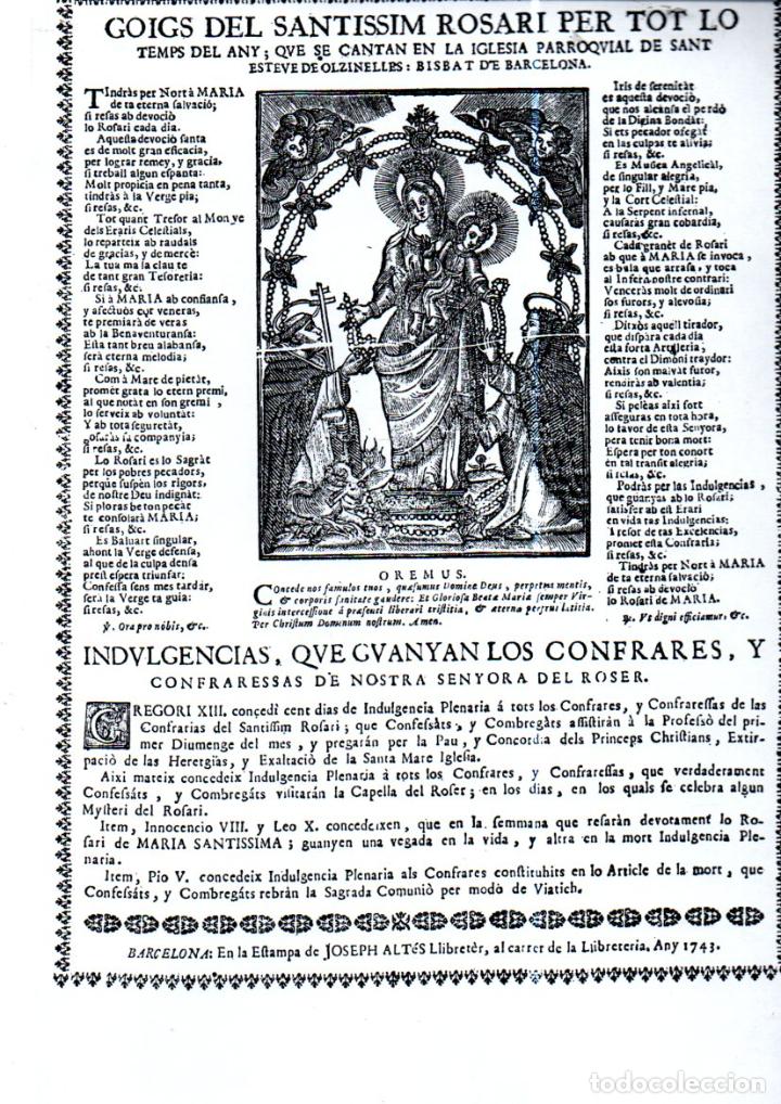 Collectionnisme: GOIGS DEL SANT&Iacute;SSIM ROSARI 1743 (FACS&Iacute;MIL)