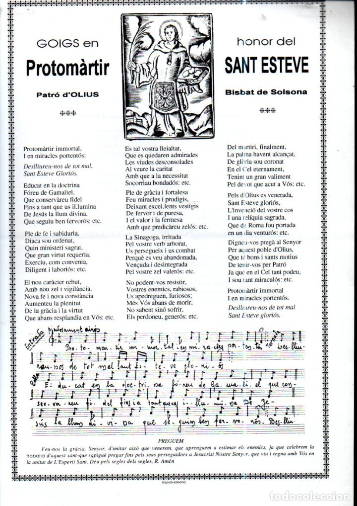 Collectionnisme: GOIGS DEL PROTOM&Agrave;RTIR SANT ESTEVE - OLIUS (IMP. MUVAL, SOLSONA)