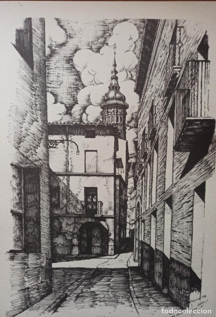 Coleccionismo: Calatayud 1978 Casonas calle Graci&aacute;n l&aacute;mina cartulina Juan Cruz Melero 1986