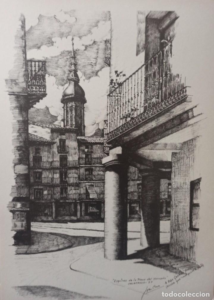 Coleccionismo: Calatayud 1977 Plaza Mercado l&aacute;mina cartulina Juan Cruz Melero 1986