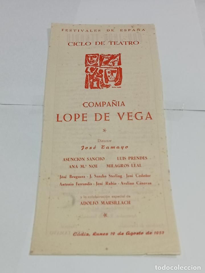 Colecionismo: PROGRAMA. FESTIVALES DE ESPA&Ntilde;A. CICLO DE TEATRO. LOPE DE VEGA. 1957. C&Aacute;DIZ